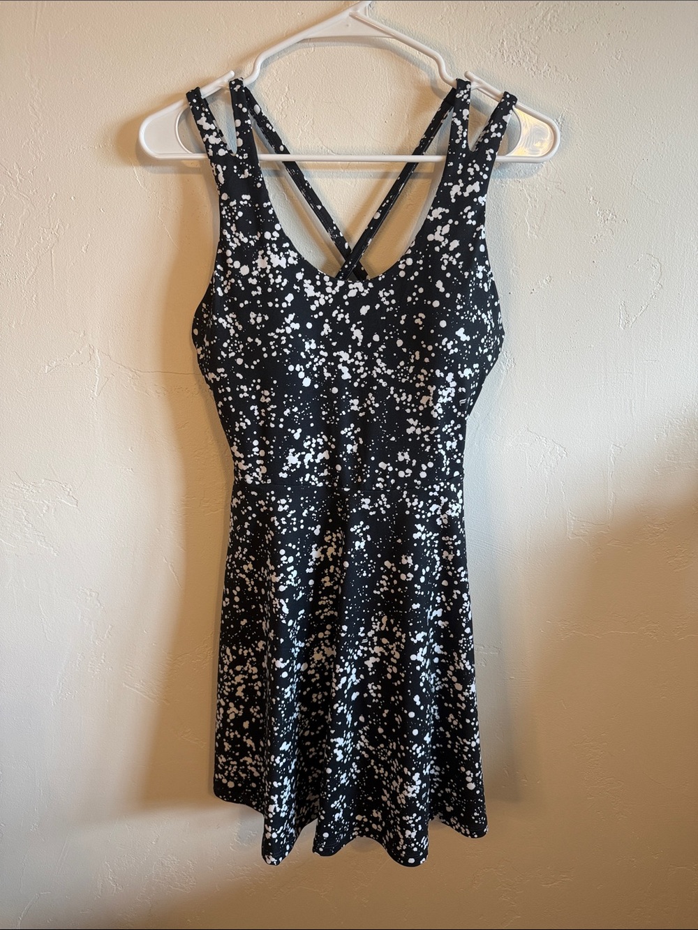 Fabletics Black and White Speckled Cross-Back Mini Dress